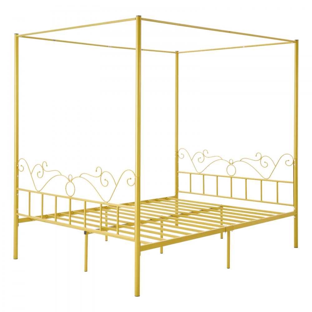 VEVOR Himmelbettrahmen (Queen Size), Metallhimmelbett mit minimalistischem Kopfteil & Himmelbett-Design, robuste Stahllattenstütze (rund), Stauraum unter dem Bett, kein Boxspring erforderlich, Gold