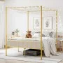 VEVOR Himmelbettrahmen (Queen Size), Metallhimmelbett mit minimalistischem Kopfteil & Himmelbett-Design, robuste Stahllattenstütze (rund), Stauraum unter dem Bett, kein Boxspring erforderlich, Gold