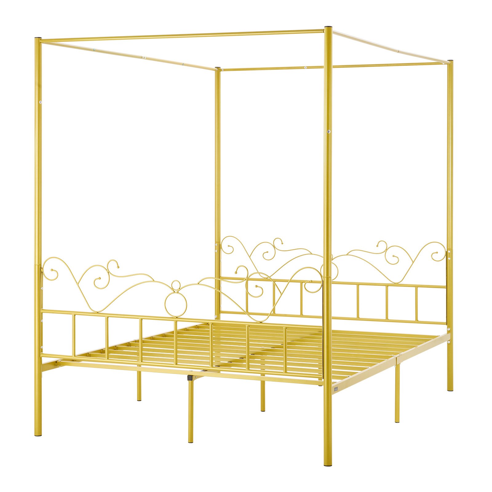 VEVOR Himmelbettrahmen (Queen Size), Metallhimmelbett mit minimalistischem Kopfteil & Himmelbett-Design, robuste Stahllattenstütze (rund), Stauraum unter dem Bett, kein Boxspring erforderlich, Gold