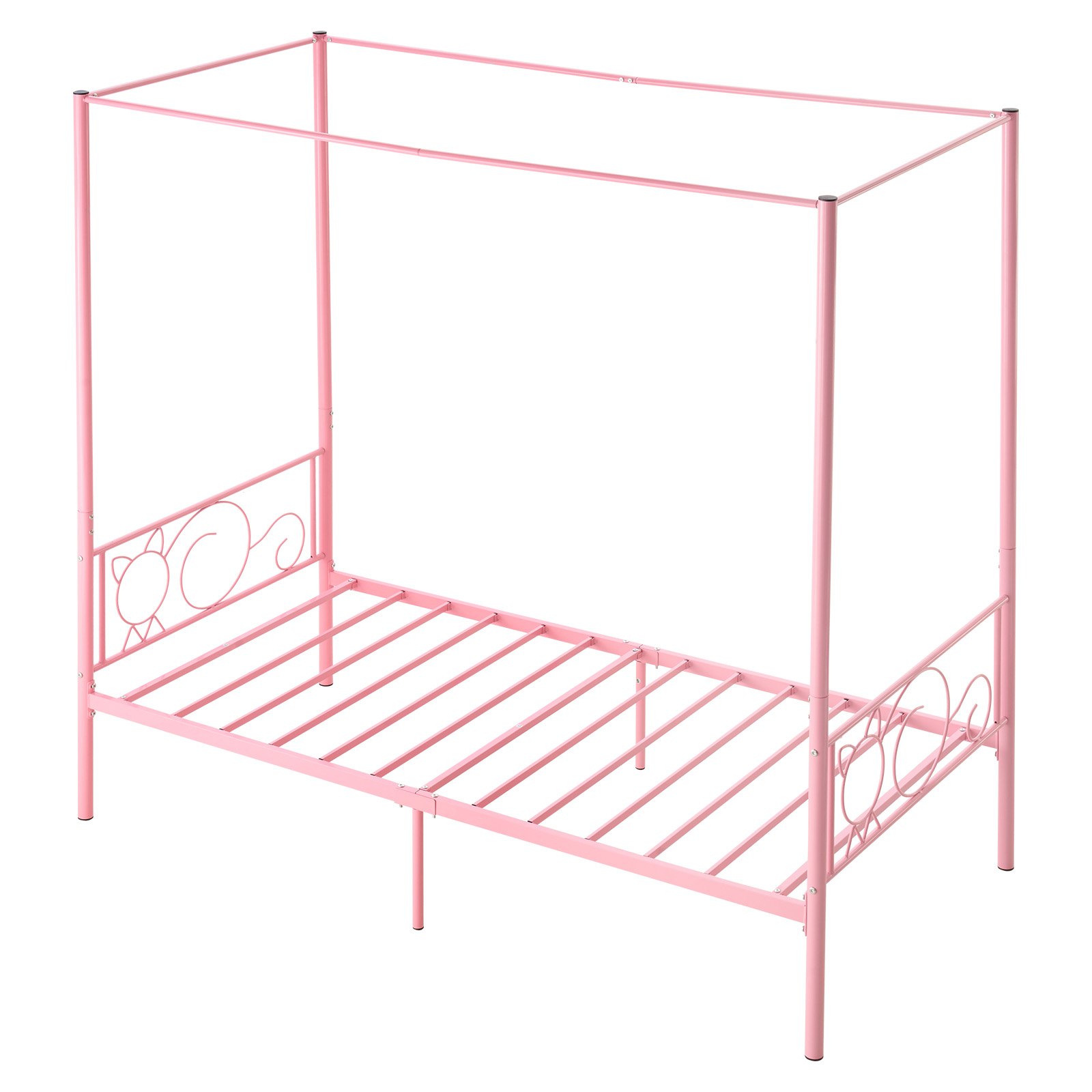 VEVOR Himmelbettrahmen (Twin Size), Metallhimmelbett mit minimalistischem Kopfteil & Himmelbett-Design, robuste Stahllattenstütze (rund), Stauraum unter dem Bett, kein Boxspring erforderlich, Rosa