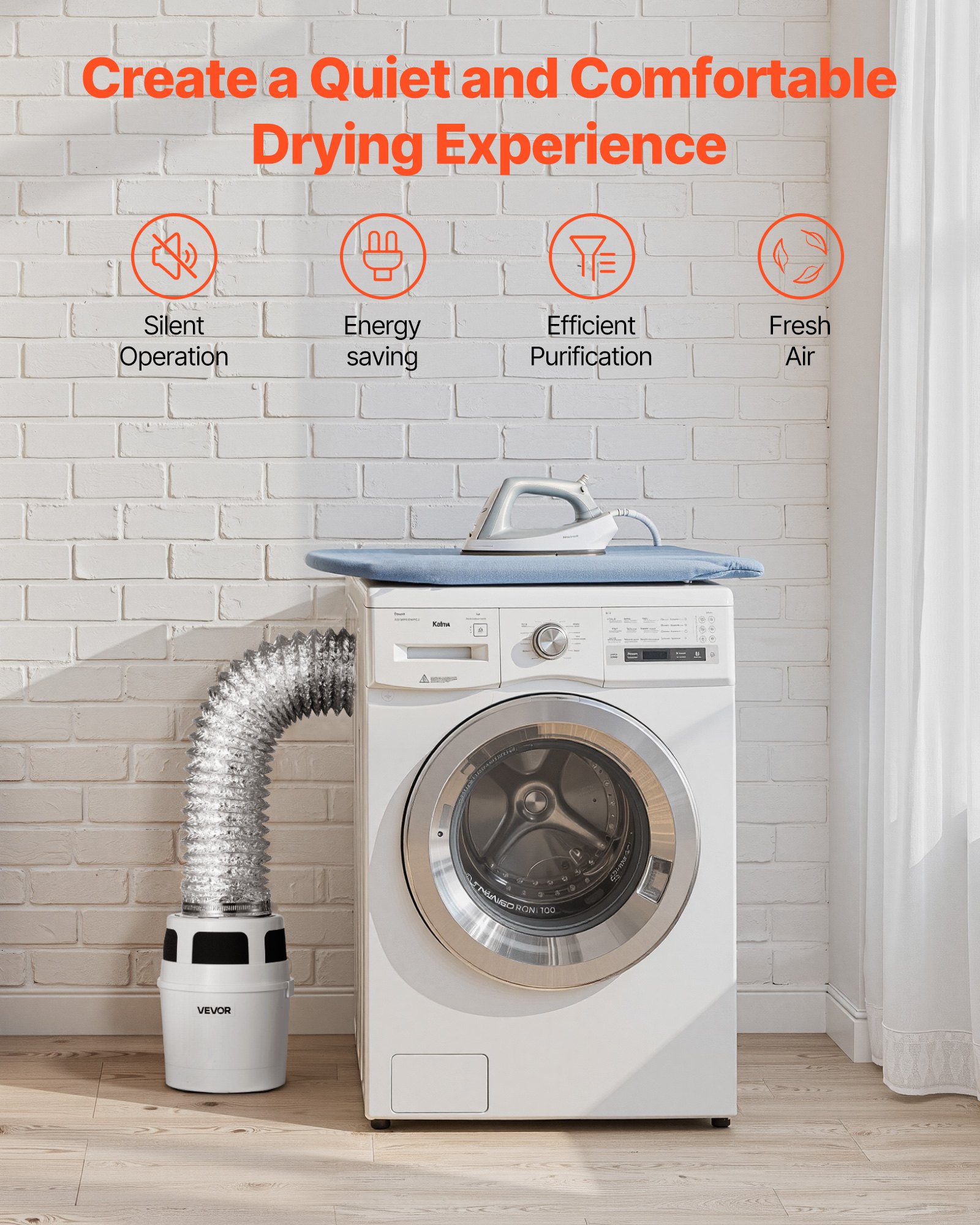 VEVOR 3-in-1 Indoor Dryer Vent Kit, with Bucket for Electric Dryer with 101.6 mm by 5-Feet Extendable Exhaust Hose, Premium Quality & Light Weight & No Extra Accessories Required for Apartments, RVs