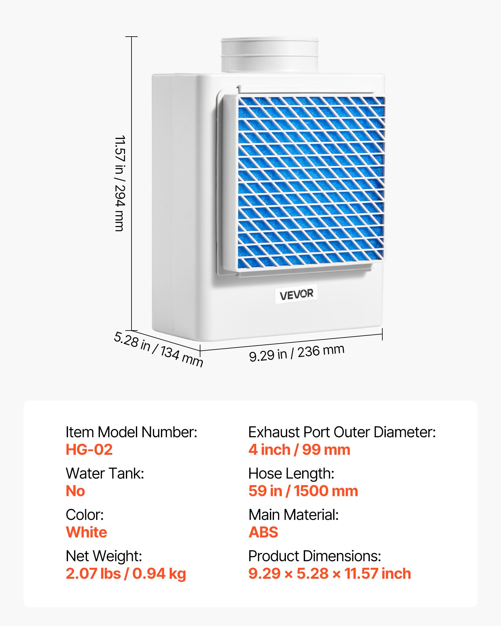 VEVOR 3-in-1-Entlüftungsset für Trockner im Innenbereich, ABS-Material, passend für 99 mm Abluftanschluss, Dunstabzugshaube mit Überhitzungserinnerung, abnehmbarer Netzkappe & 4 Ersatzpads