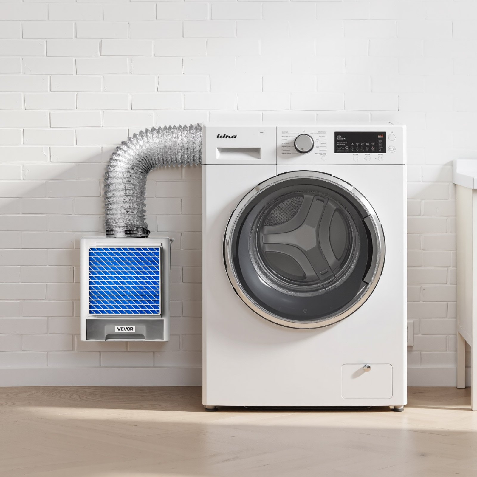 VEVOR 3-in-1-Trockner-Entlüftungsset für den Innenbereich, ABS-Material mit Wasserschublade, passend für 99 mm Auslassanschluss, Dunstabzugshaube mit Überhitzungserinnerung & 4 Reinigungspads