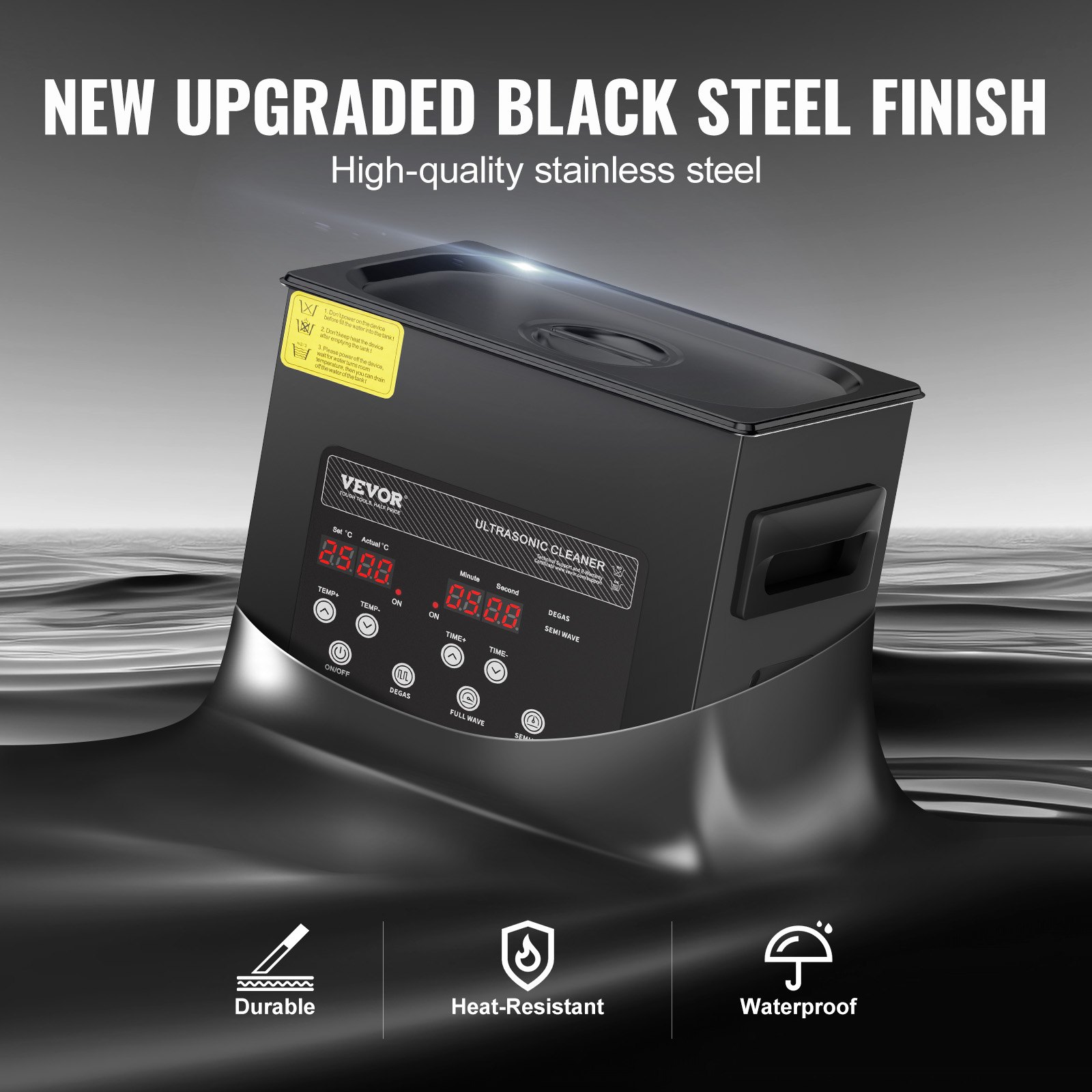 VEVOR 3 L Ultraschallreiniger 120 W digitales Ultraschallreinigungsgerät mit Schonmodus & verbesserter Entgasung, 40 kHz industrieller Schmuckreiniger mit Heizung & Timer, für Brillen Uhren Schwarz