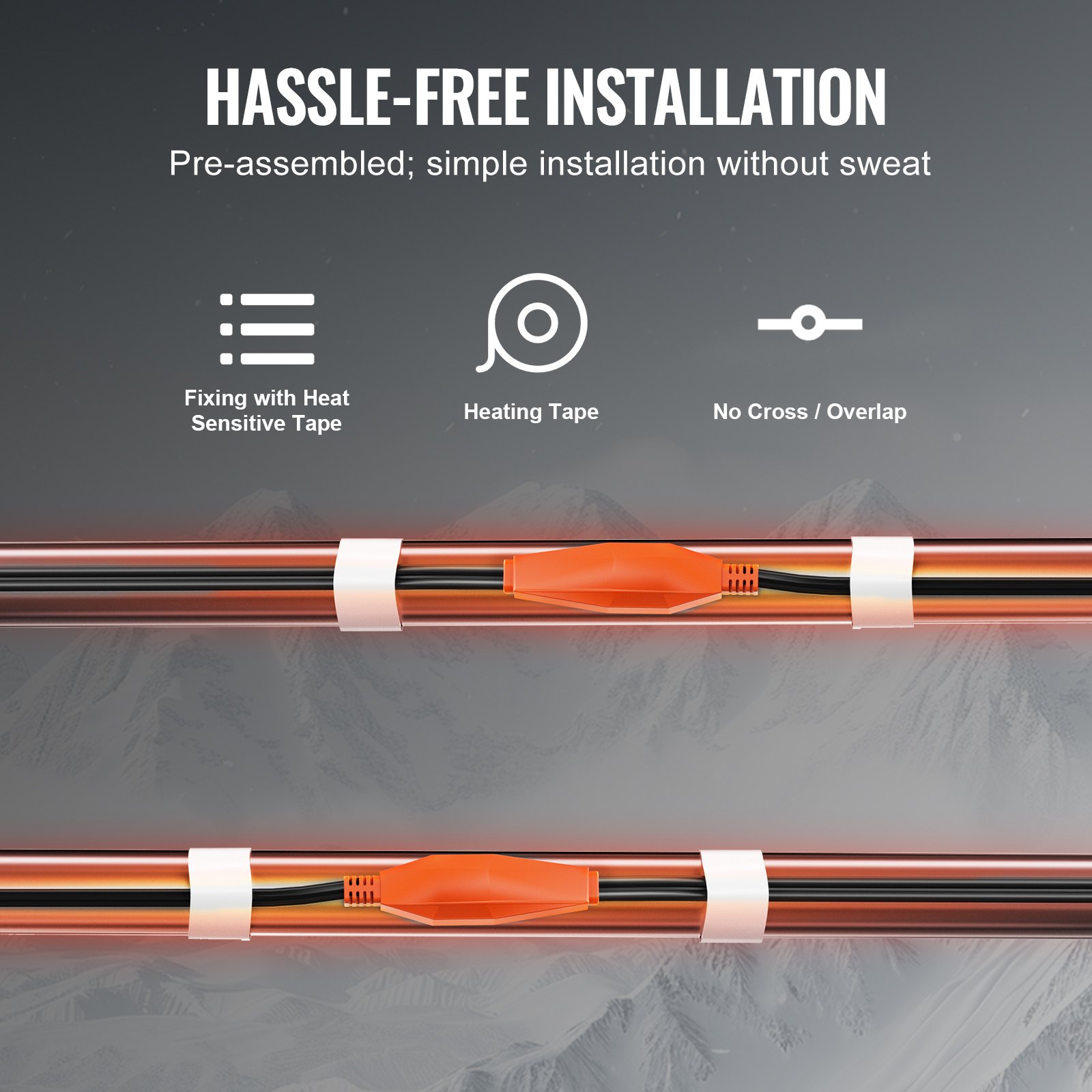 VEVOR Rohr-Heizkabel, 18 m, 23 W/m, Heizband für Rohre mit eingebautem Thermostat, Wasserrohr-Heizkabel schützt PVC-Schläuche, Metall- und Kunststoffrohre vor dem Einfrieren