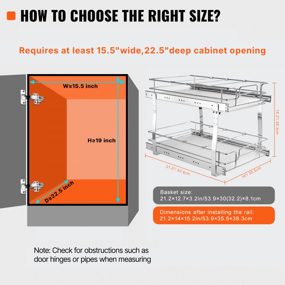VEVOR ausziehbares Gewürzregal Doppelkorb Spülschrankregal Küchenschrank, Schiebeschublade Waschbecken Gewürzregal Schrank Organizer Unterschrankregal 393x558x457 mm (Installationsgröße)