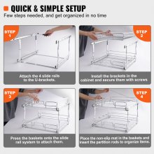 VEVOR 2-stufiger ausziehbarer Schrank-Organizer mit 16" B x 21" T, robuste ausziehbare Vorratsregale, ausziehbare Schubladen aus verchromtem Stahl, verschiebbare Schubladenaufbewahrung für den Innenbe