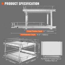 VEVOR 2-stufiger ausziehbarer Schrank-Organizer mit 16" B x 21" T, robuste ausziehbare Vorratsregale, ausziehbare Schubladen aus verchromtem Stahl, verschiebbare Schubladenaufbewahrung für den Innenbe