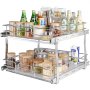 Ausziehbarer Schrank-Organizer von VEVOR mit Getränken, Gewürzgläsern und Lebensmitteln auf zwei Regalen.