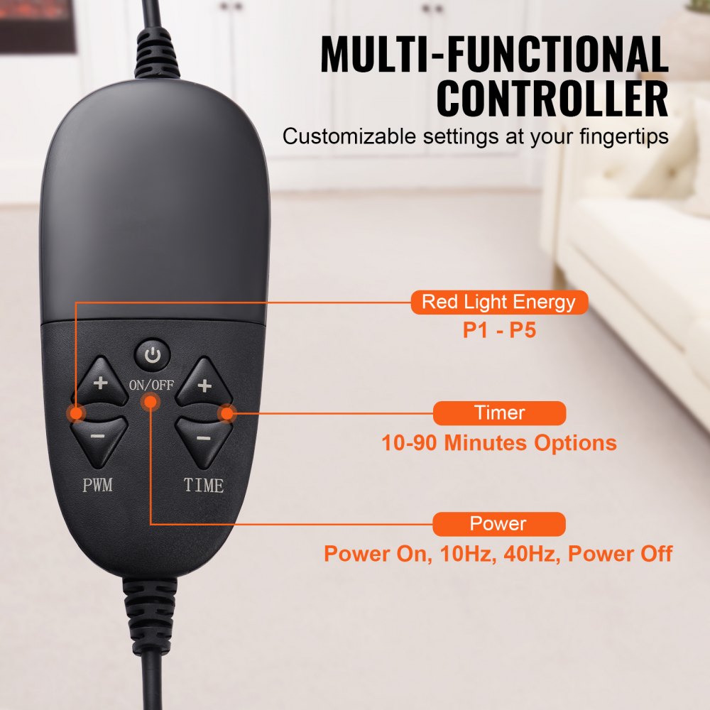 VEVOR Rotlichttherapiematte, 1280PCS 3-Chip LED Lichttherapie Pad & Controller, 10/40Hz Puls, 10-90 Min Timer, 660nm Rot & 850nm Nahinfrarot Lichttherapie für Schmerzlinderung, Hautgesundheit