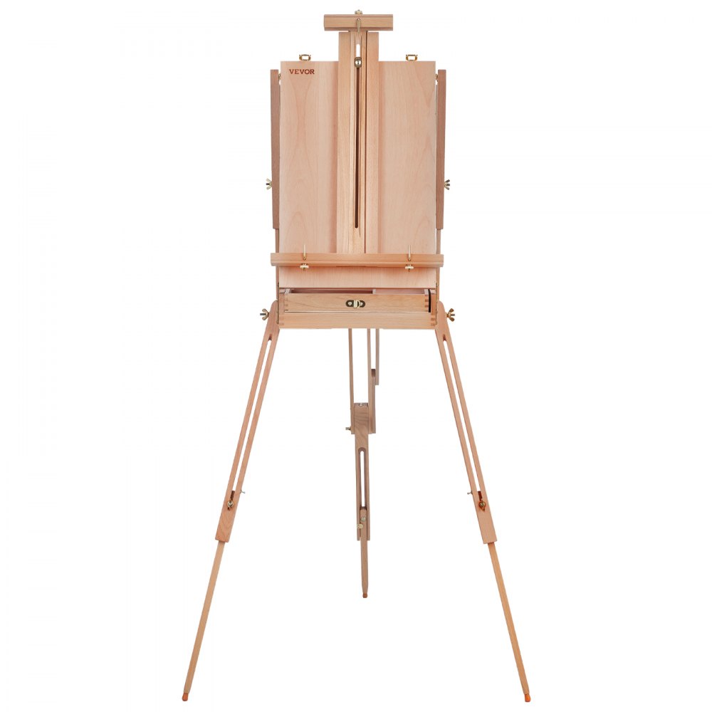 VEVOR Französische Staffelei hält Leinwand bis 86,36 cm, faltbare Skizzenkastenstaffelei aus Buchenholz mit Schublade & Palette & Riemen, Winkel & Höhe verstellbar, tragbare Kunstmalstaffelei
