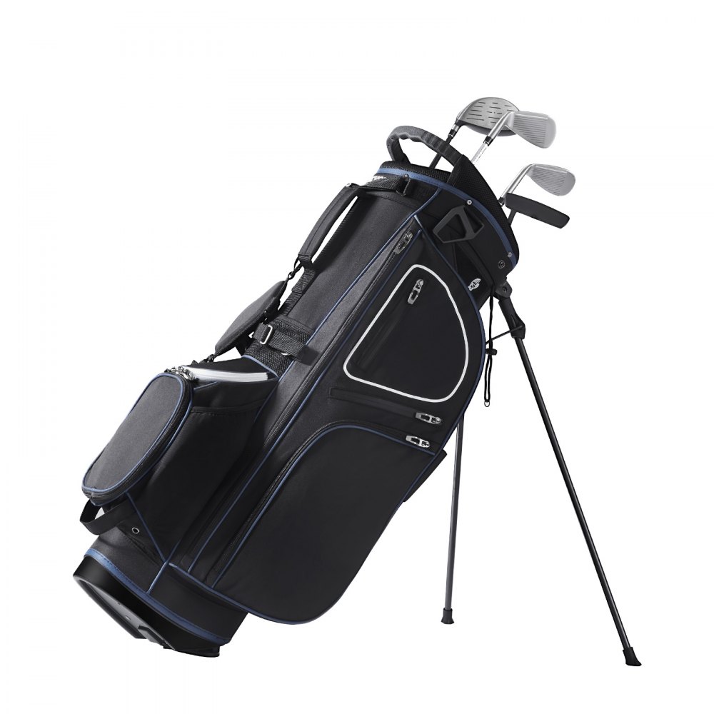 VEVOR Golf-Cart-Tasche mit 14-Wege-Organizer-Unterteilung oben, 35 Zoll, 11 Taschen, Premium-Cart-Tasche mit Ständer, langlebige Golftaschen mit Griffen und Staubschutzhülle und abnehmbarem Doppelgurt für Männer und Frauen, Schwarz-Weiß