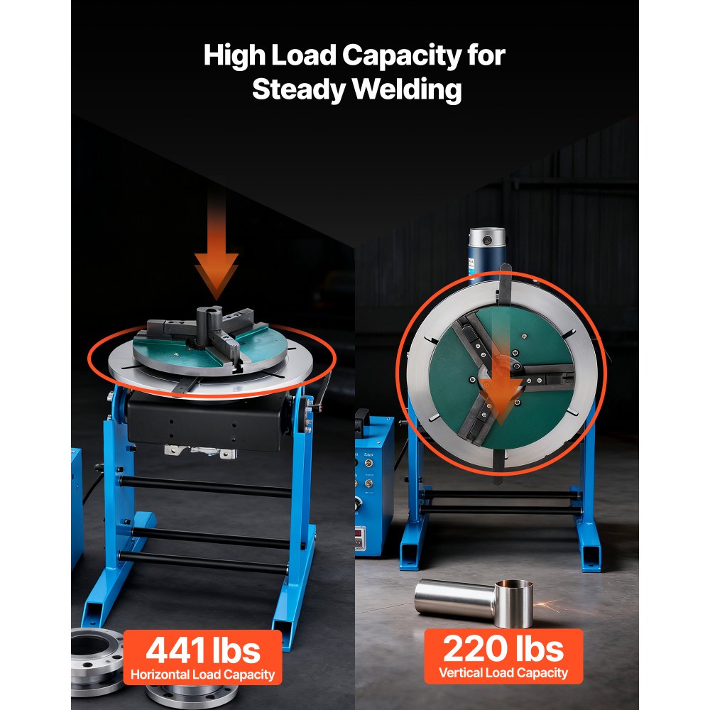VEVOR Schweißdrehtisch 200 kg, Schweißpositionierer 120 W, Neigungswinkel -45° bis 90°, Drehzahlregelung 0,5–5 U/min, elektrisch & per Fußpedal, zum Schneiden, Schleifen & Montagearbeiten