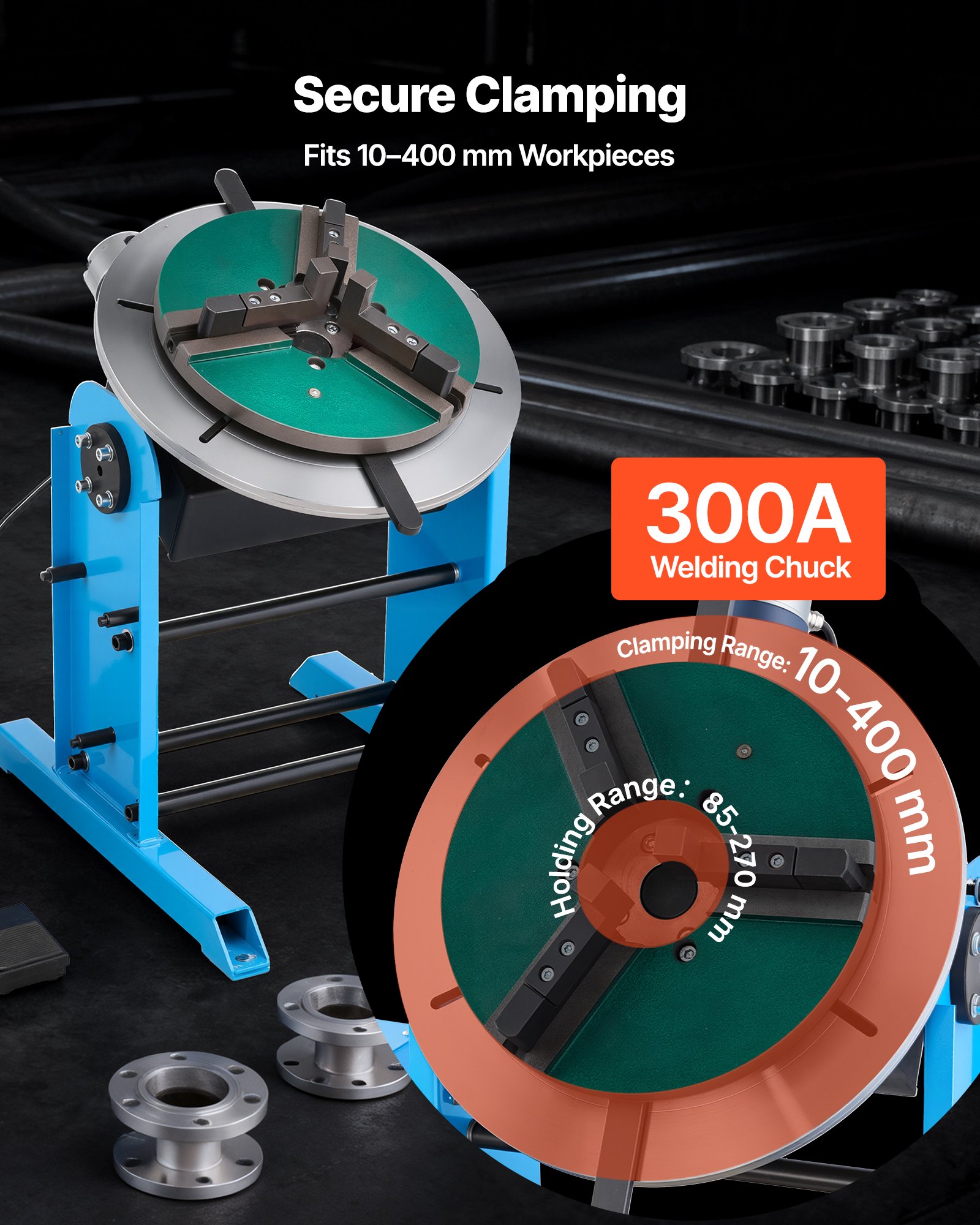 VEVOR Schweißdrehtisch 200 kg, Schweißpositionierer 120 W, Neigungswinkel -45° bis 90°, Drehzahlregelung 0,5–5 U/min, elektrisch & per Fußpedal, zum Schneiden, Schleifen & Montagearbeiten