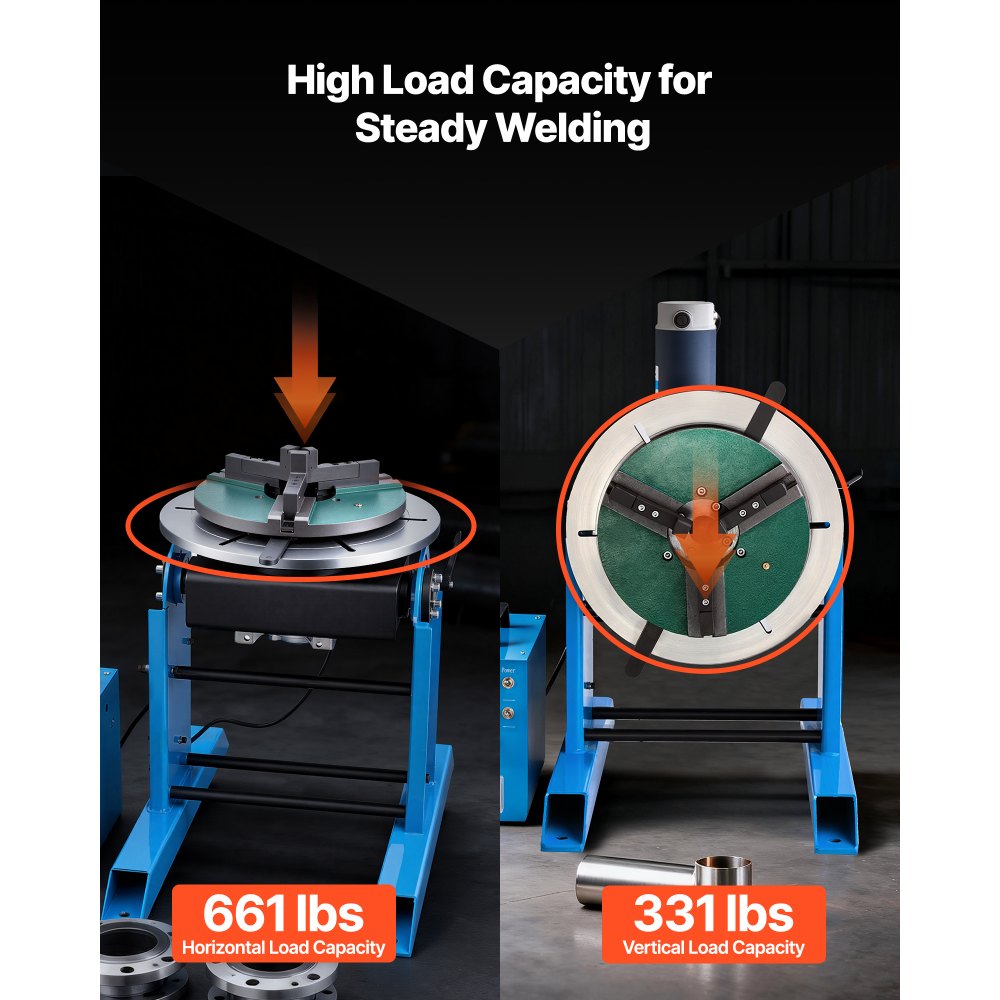 VEVOR Schweißdrehtisch 300 kg, Schweißpositionierer 200 W, Neigungswinkel -45° bis 90°, Drehzahlregelung 0,2–2,5 U/min, elektrisch & per Fußpedal, zum Schneiden, Schleifen & Montagearbeiten