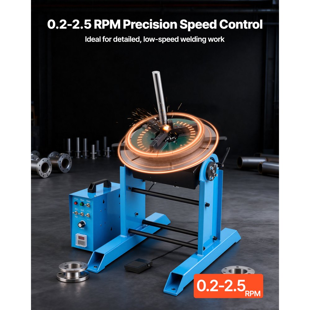 VEVOR Schweißdrehtisch 300 kg, Schweißpositionierer 200 W, Neigungswinkel -45° bis 90°, Drehzahlregelung 0,2–2,5 U/min, elektrisch & per Fußpedal, zum Schneiden, Schleifen & Montagearbeiten