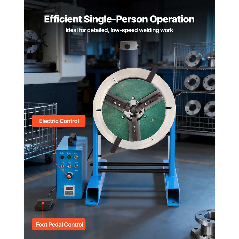 VEVOR Schweißdrehtisch 300 kg, Schweißpositionierer 200 W, Neigungswinkel -45° bis 90°, Drehzahlregelung 0,2–2,5 U/min, elektrisch & per Fußpedal, zum Schneiden, Schleifen & Montagearbeiten