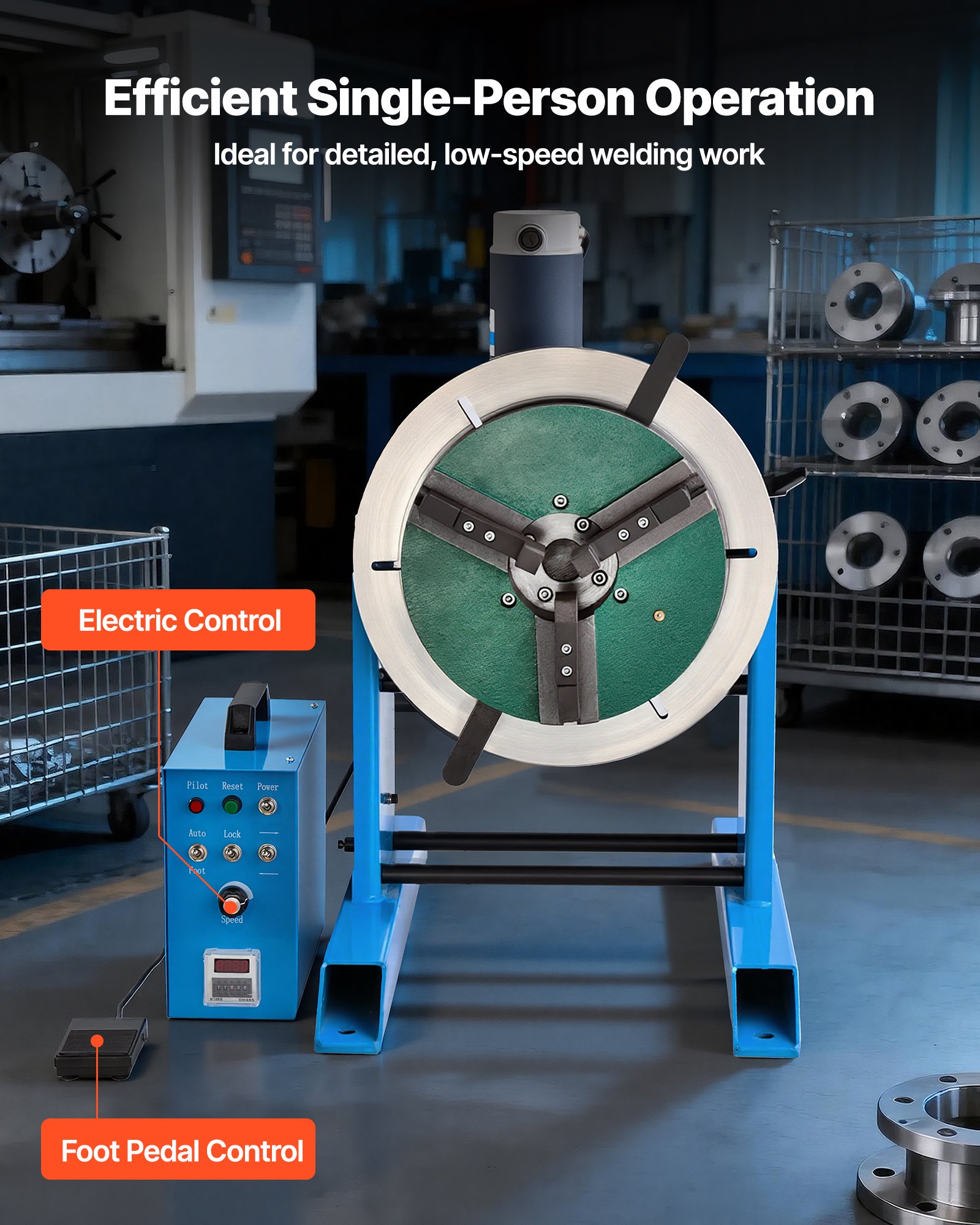 VEVOR Schweißdrehtisch 300 kg, Schweißpositionierer 200 W, Neigungswinkel -45° bis 90°, Drehzahlregelung 0,2–2,5 U/min, elektrisch & per Fußpedal, zum Schneiden, Schleifen & Montagearbeiten