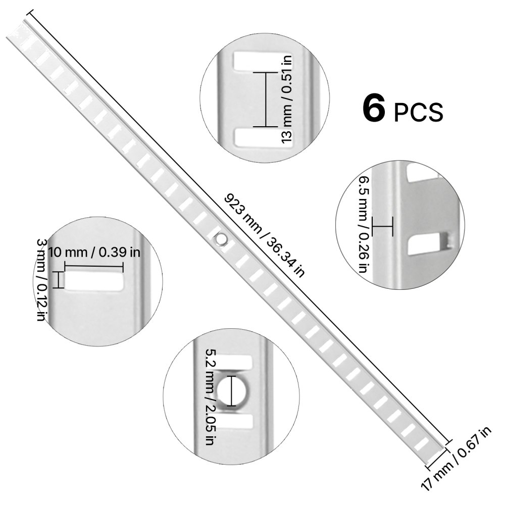 VEVOR Regalpilaster, 923 mm, 6er-Pack, verstellbare Regalhalterungen aus Stahl, Einsteck-Pilasterleisten-Standards mit 24 Schrauben, geeignet für Wandregalsystem, Schrankorganisation