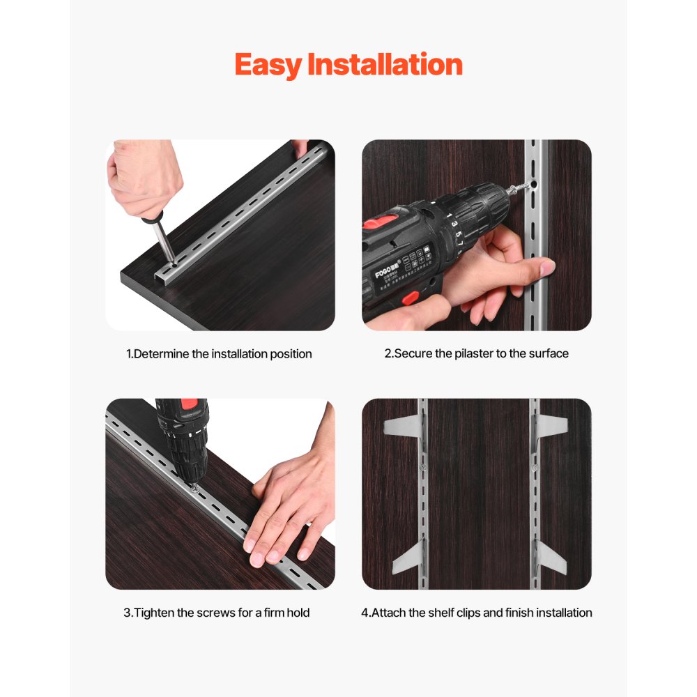 VEVOR Regalpilaster, 990 mm, 10er-Pack, aufrechtes Wandregalsystem, robustes Stützsystem mit Einzelschlitz-Regalschienen, 40 Schrauben, geeignet für die Organisation von Schränken, silber