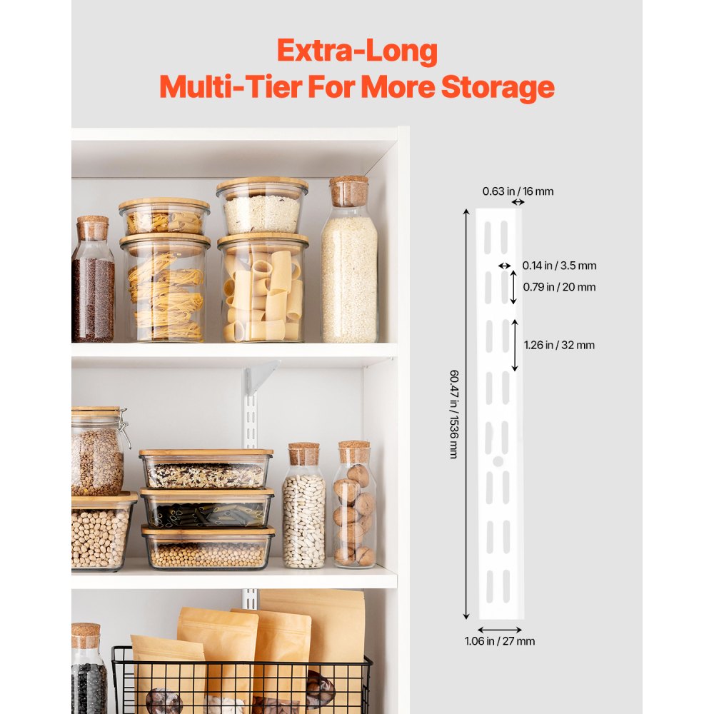VEVOR Regalpilaster, 1536 mm, 5er-Pack, aufrechtes Wandregalsystem, Hochleistungs-Stützsystem mit zwei Schlitzen, 25 Schrauben, geeignet für die Organisation von Schränken und Schränken, Silber