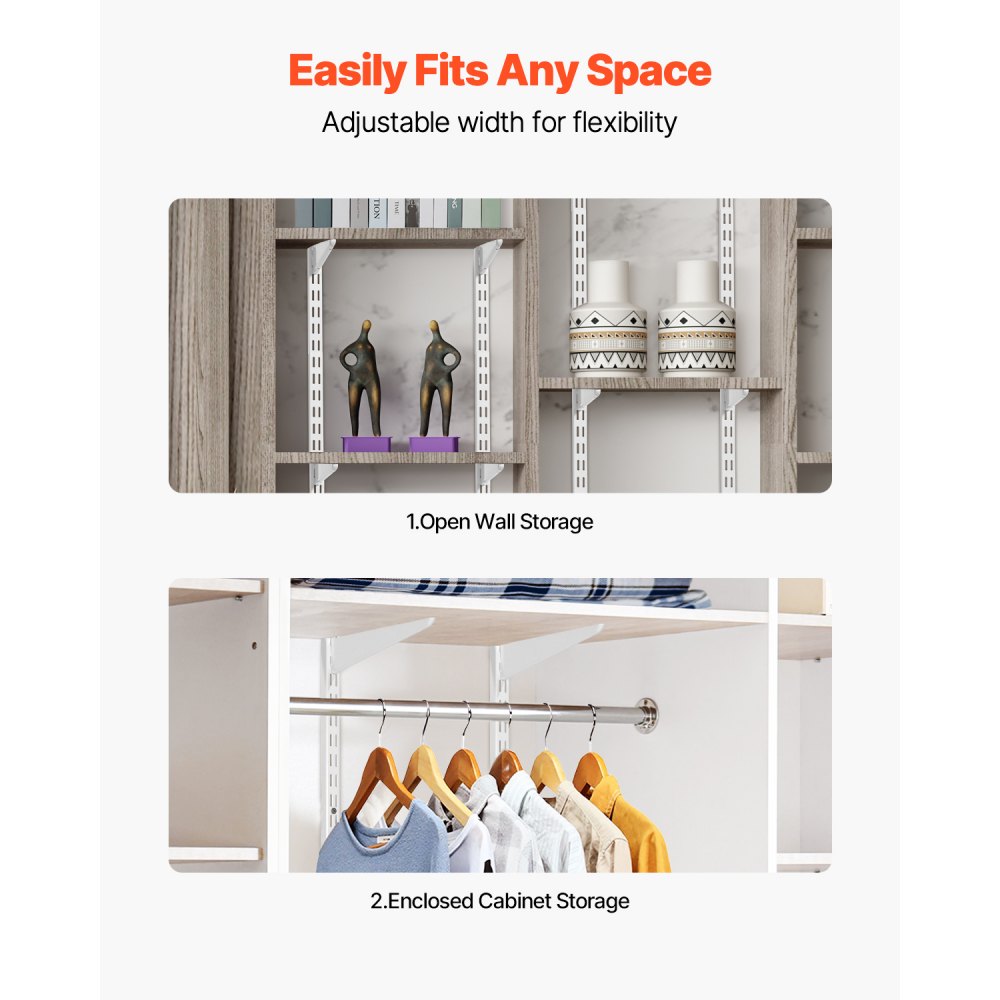 VEVOR Regalpilaster, 1536 mm, 5er-Pack, aufrechtes Wandregalsystem, Hochleistungs-Stützsystem mit zwei Schlitzen, 25 Schrauben, geeignet für die Organisation von Schränken und Schränken, Silber