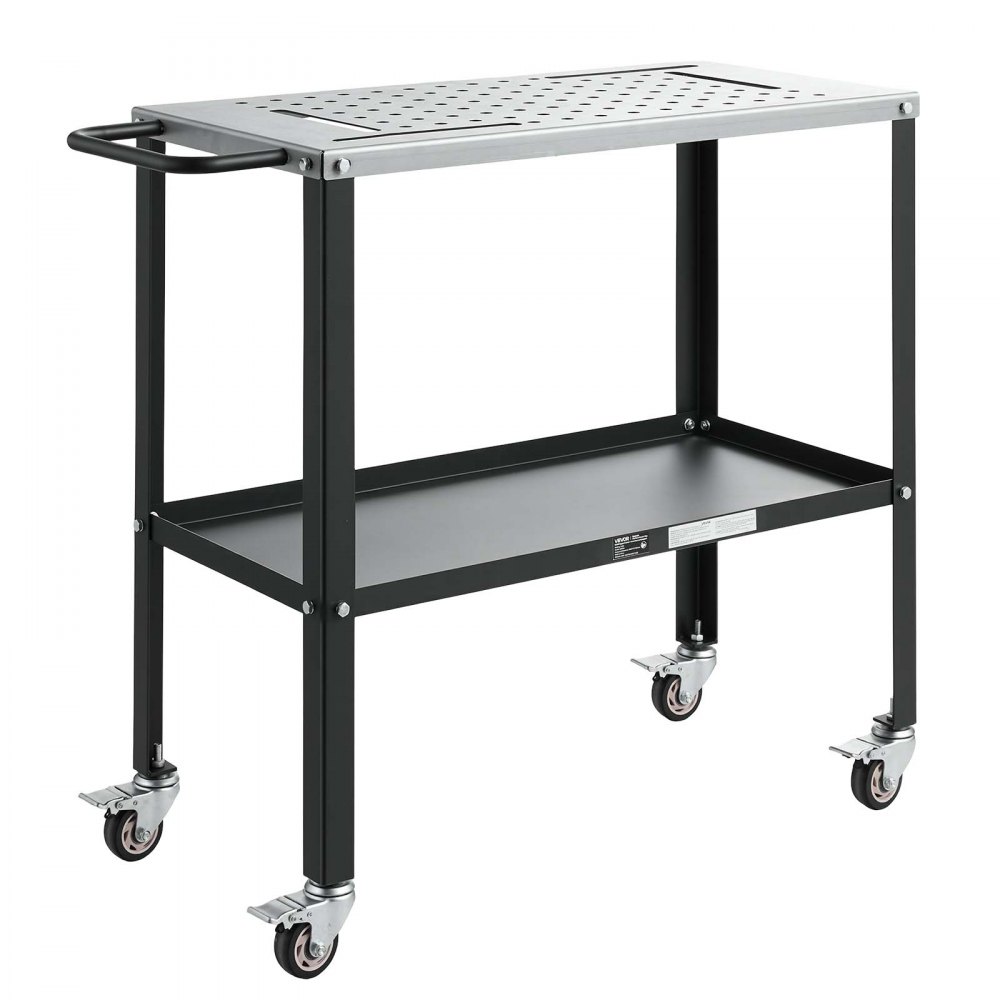 VEVOR Welding Table 914 x 457 mm Movable Welding Workbench 544 kg Capacity, Heavy-Duty Steel Work Table Platform with 4 Lockable Casters, 4 Tool Slots, 16mm Fixture Holes, Tool Tray for Workshops