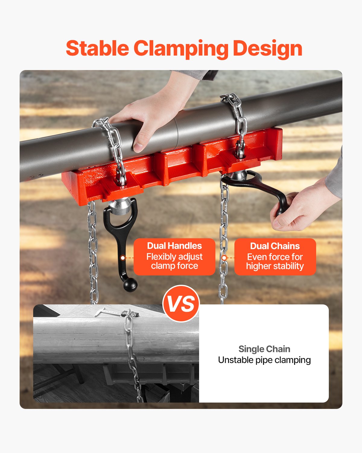 VEVOR Pipe Welding Vise, 12.7-203.2 mm Pipe Welding Clamp with Double Chains & Crank Handles, Heavy-Duty Cast Iron Welding Vise for a Variety of Pipes