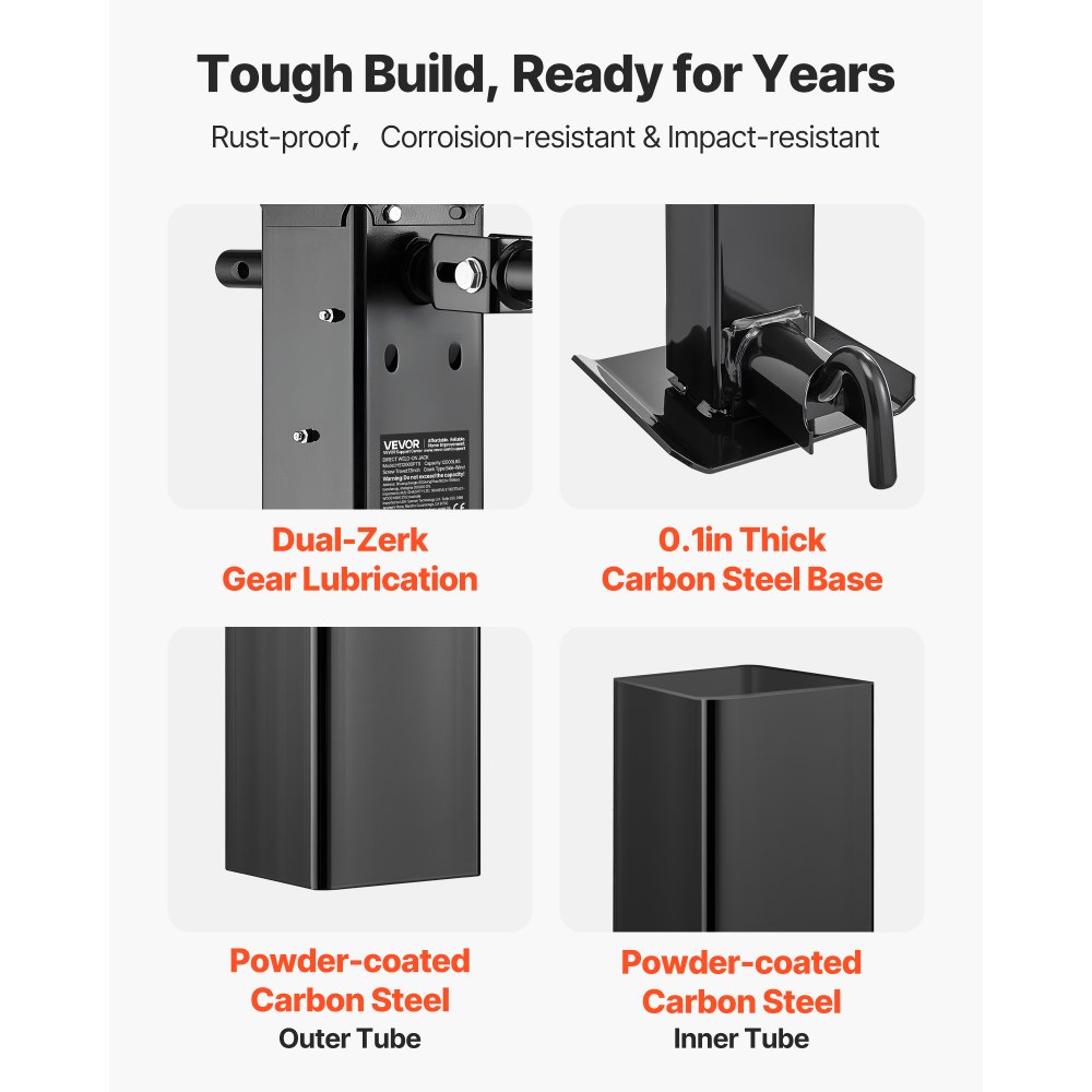 VEVOR Anhängerheber, 5443 kg Tragkraft, Anhängerstütze mit Kurbel, verstellbar von 703 bis 1377 mm, Reiseanhänger, Ausdrehstütze zum Anheben von Wohnmobil-, Nutzfahrzeug- & Yachtanhängern