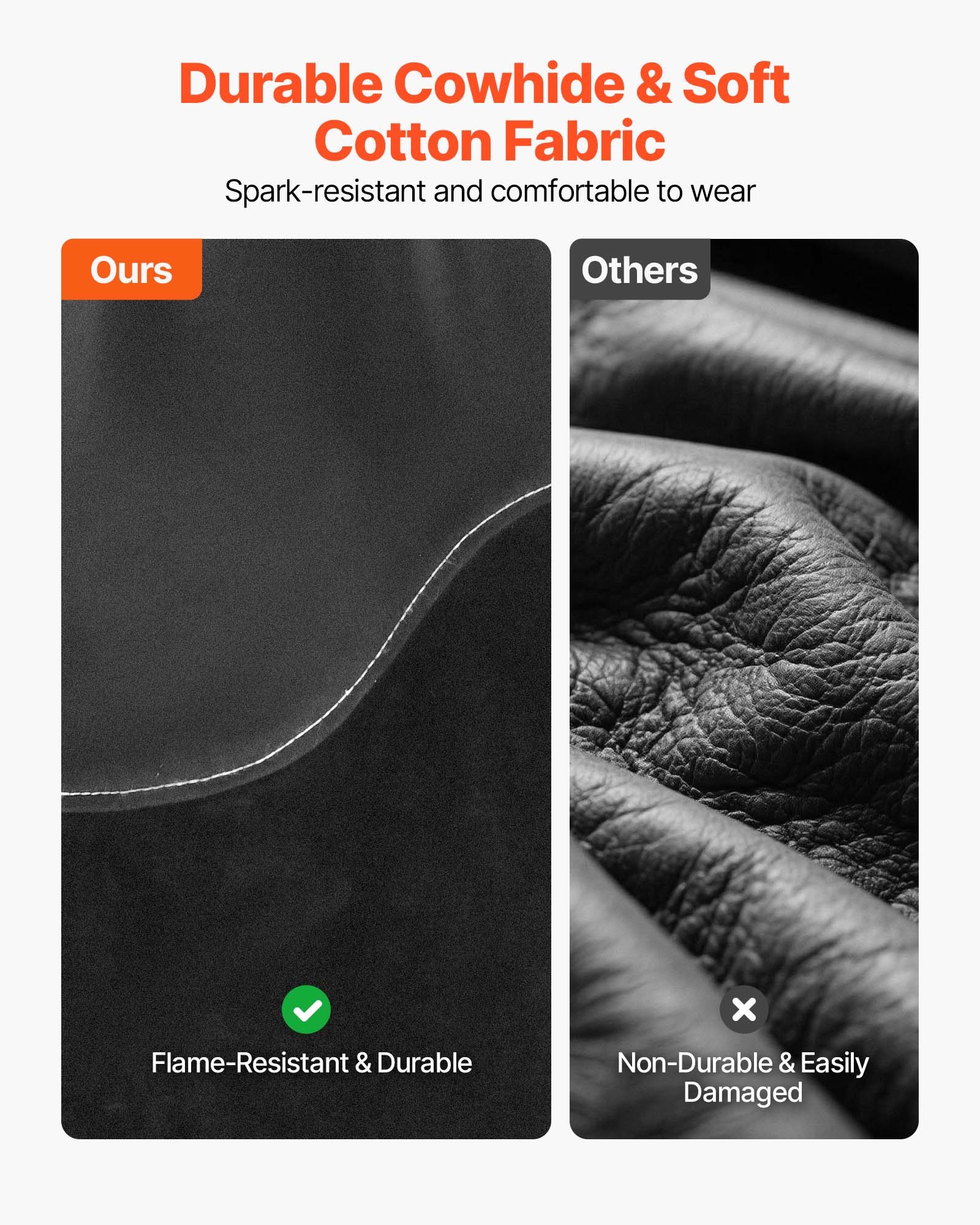 VEVOR Schweißerärmel, 533x95mm, Schweißerstulpen aus Rindsleder & flammhemmender Baumwolle, Schweißerschutzärmel mit elastischen Bündchen zum Schweißen, Schmieden, Holzbearbeiten