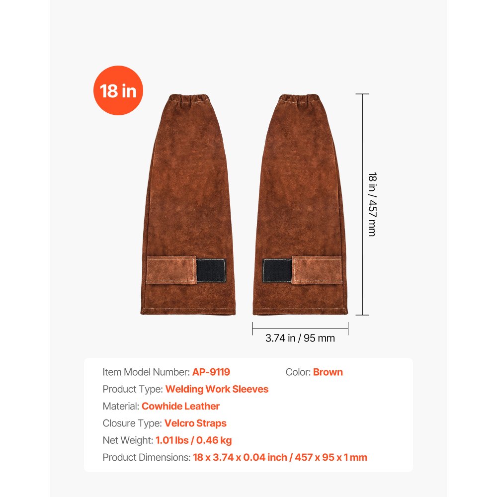 VEVOR Schweißerärmel, 457x95 mm, Schweißerstulpen, Schweißerschutzärmel aus Rindsleder zum Schutz der Arme, Schweißerarmschutz zum Schweißen, Schmieden, Holzarbeiten, Gartenarbeit
