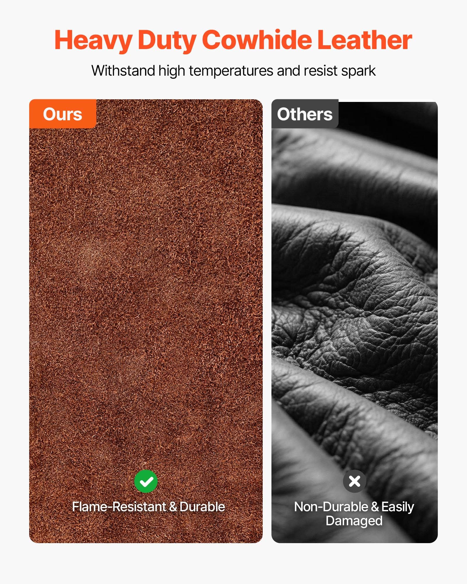 VEVOR Schweißerärmel, 457x95 mm, Schweißerstulpen, Schweißerschutzärmel aus Rindsleder zum Schutz der Arme, Schweißerarmschutz zum Schweißen, Schmieden, Holzarbeiten, Gartenarbeit