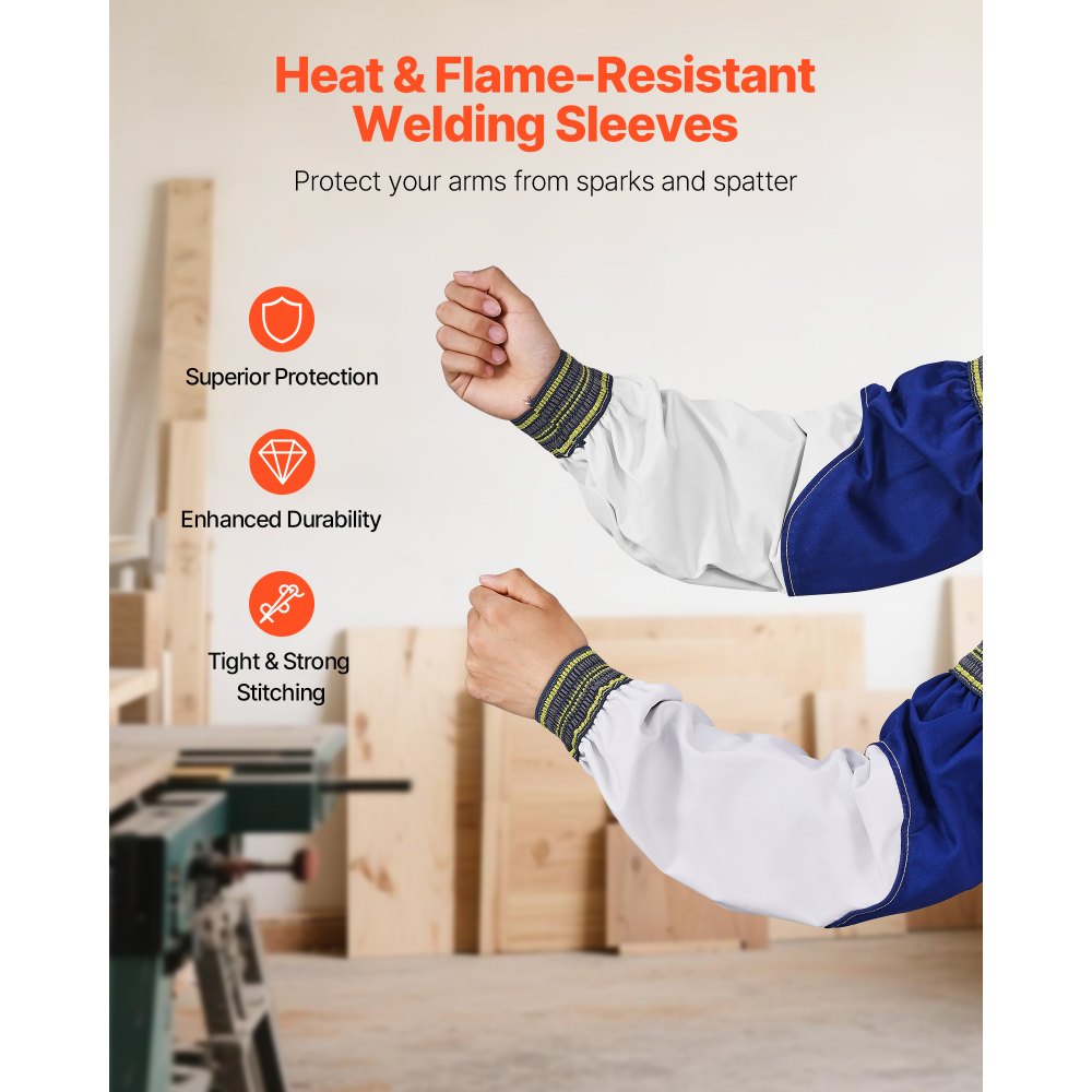 VEVOR Flame Resistant Welding Sleeves, Heavy Duty Sheepskin & FR Cotton Arm Protection Sleeves for Men Women, Heat Resistant with Elastic Cuffs for Welding, Woodworking, Blacksmithing