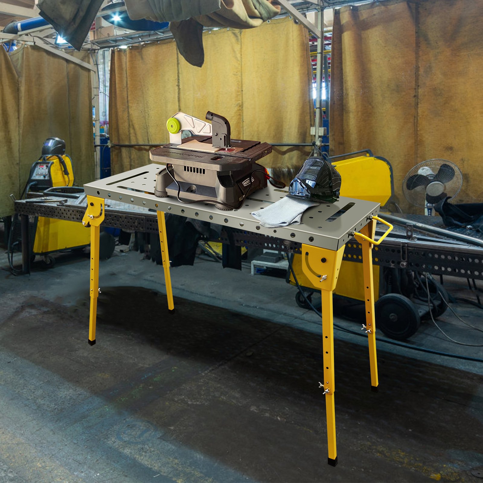 VEVOR Arbeitstisch klappbar Kohlenstoffstahl Verzinkte Platte Schweißtisch 117x46cm Werkbank 454kg Tragfähigkeit 73-79-85-91 cm Höhenverstellbar Tragbarer Arbeitstisch Ideal für Metallbearbeitung