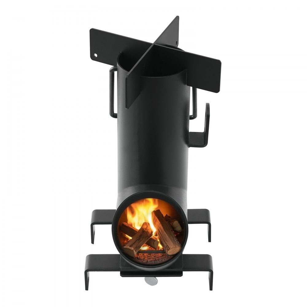VEVOR Raketenofen, BBQ Rakete Holzofen aus Karbonstahl mit Tragetasche, zum Verbrennen von Zweigen, Stöcken oder Holzkohle zum Outdoor Kochen, Camping Outdoor-Campingkocher, Campinggrill