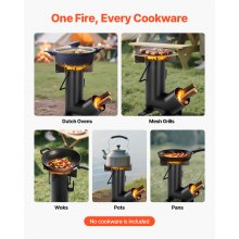 VEVOR Raketenofen, BBQ Rakete Holzofen aus Karbonstahl mit Tragetasche, zum Verbrennen von Zweigen, Stöcken oder Holzkohle zum Outdoor Kochen, Camping Outdoor-Campingkocher, Campinggrill