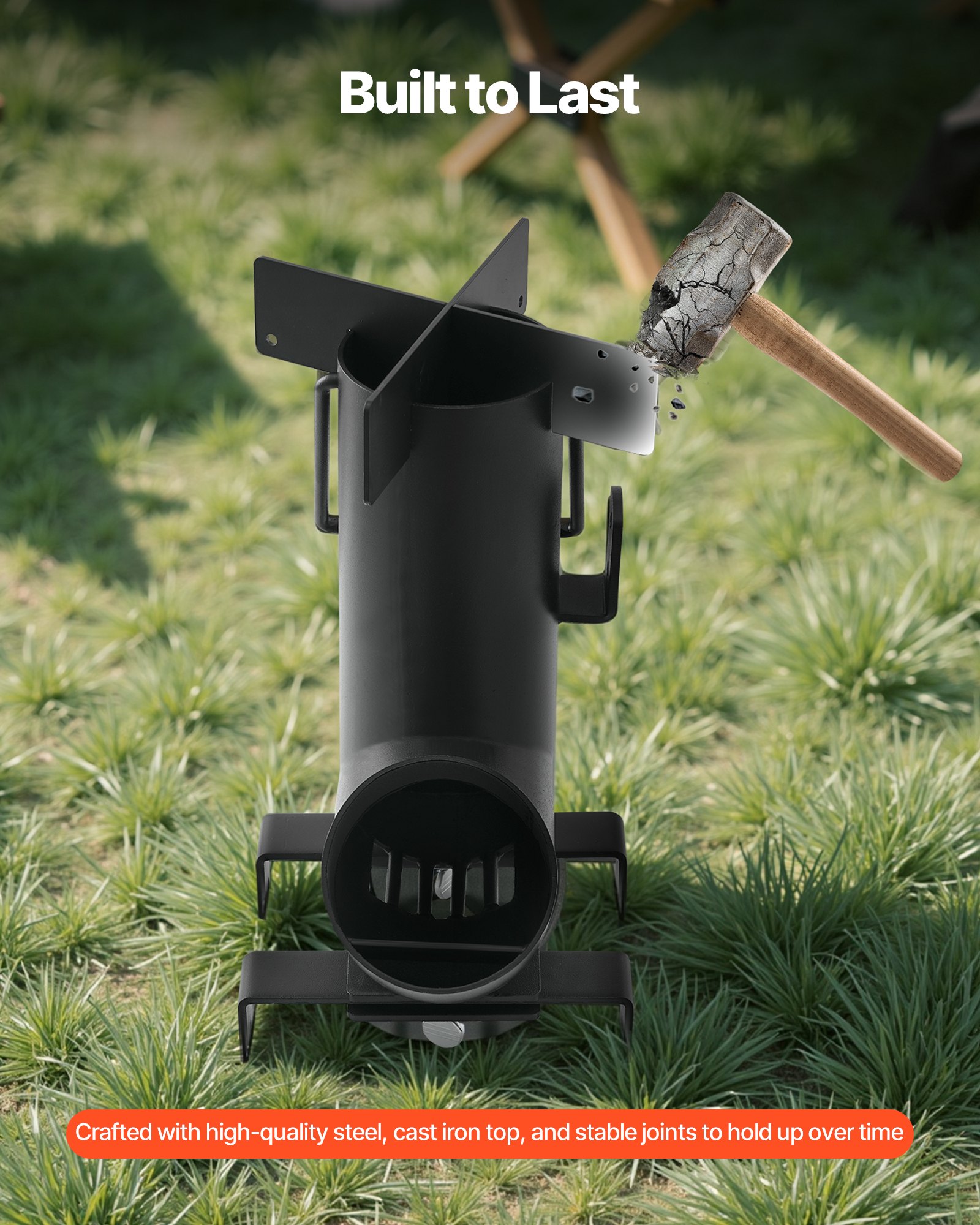 VEVOR Raketenofen, BBQ Rakete Holzofen aus Karbonstahl mit Tragetasche, zum Verbrennen von Zweigen, Stöcken oder Holzkohle zum Outdoor Kochen, Camping Outdoor-Campingkocher, Campinggrill