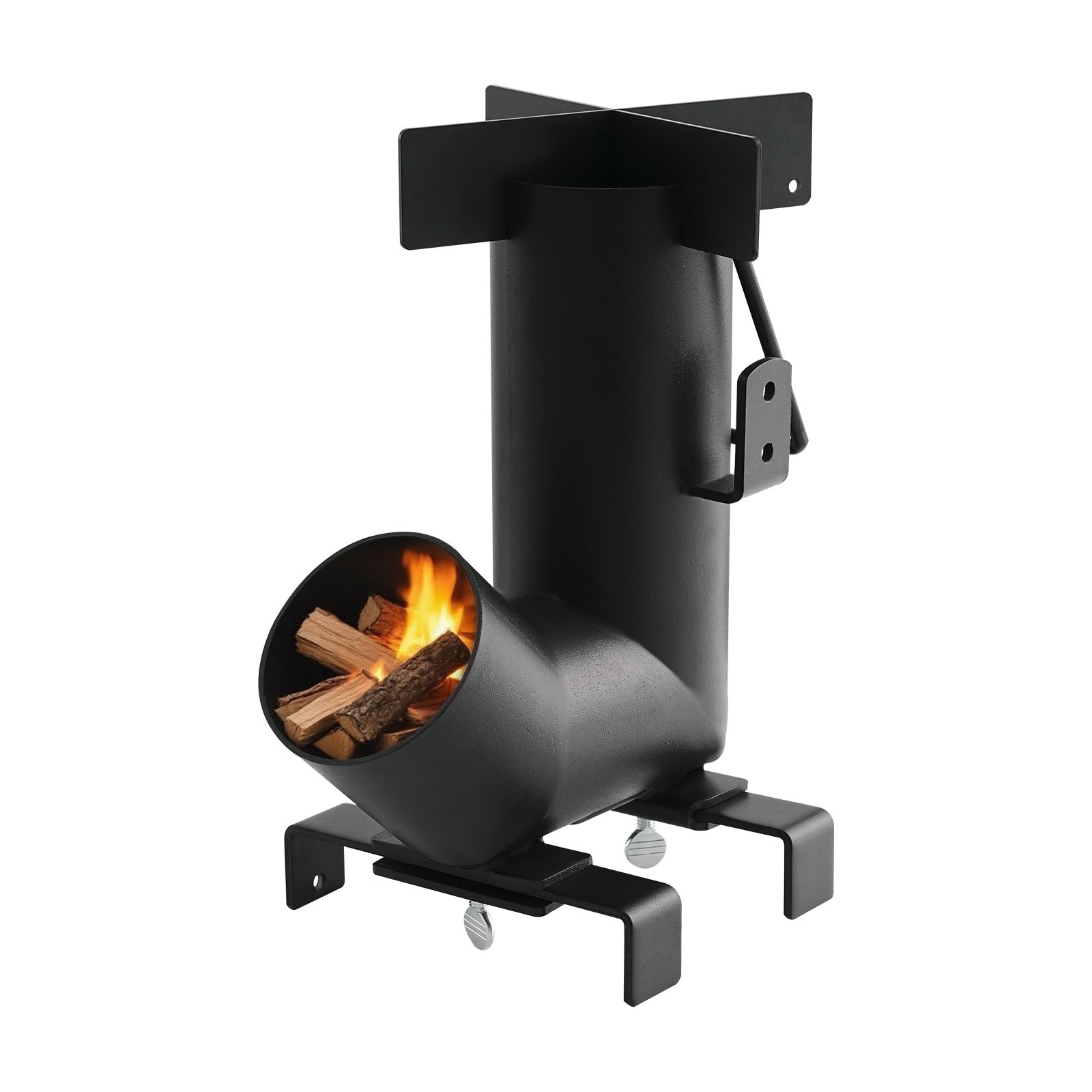 VEVOR Raketenofen, BBQ Rakete Holzofen aus Karbonstahl mit Tragetasche, zum Verbrennen von Zweigen, Stöcken oder Holzkohle zum Outdoor Kochen, Camping Outdoor-Campingkocher, Campinggrill