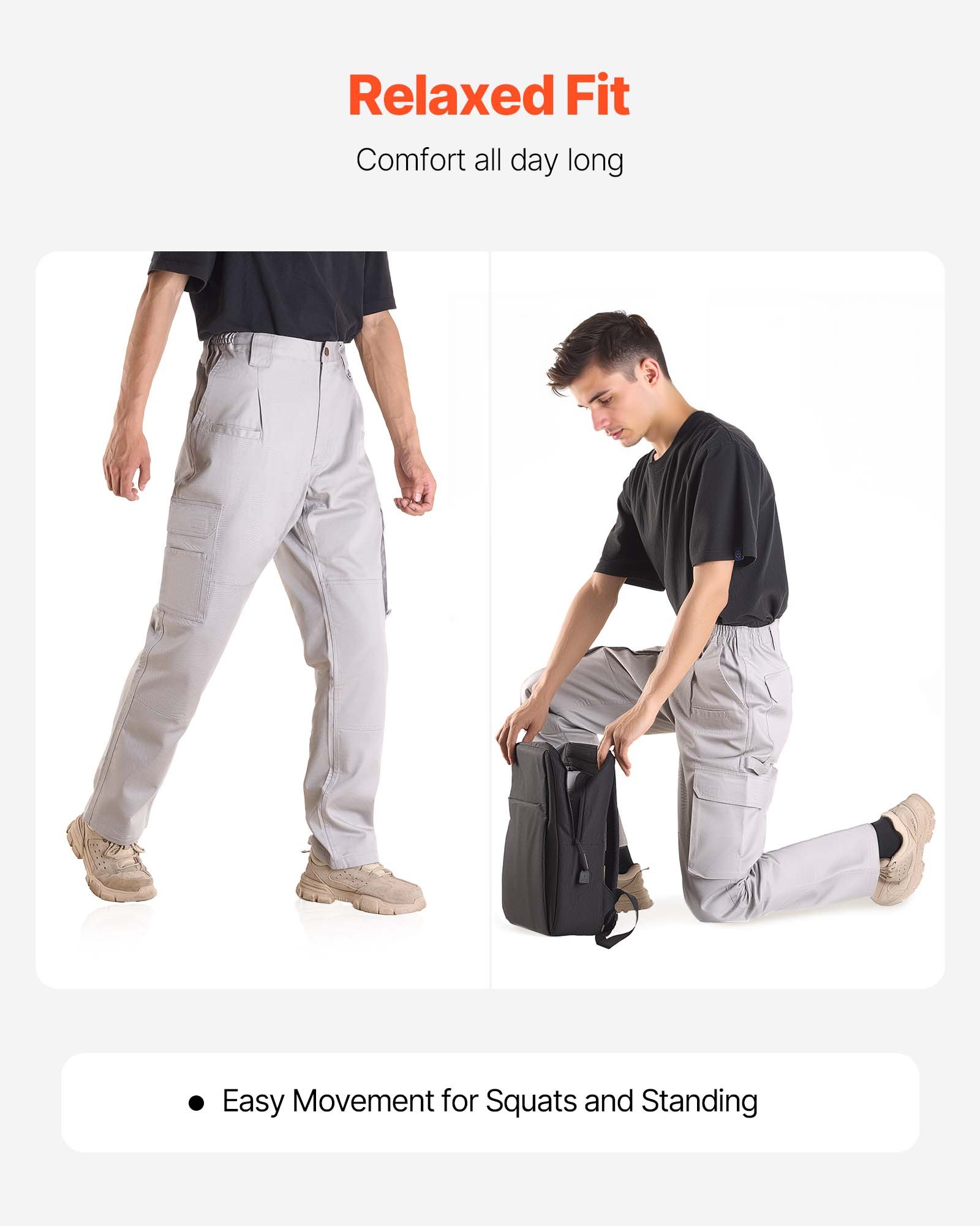 VEVOR FR Pants for Men, 100% Cotton, Flame-Resistant Cargo Pants with Multi-Pockets and Elastic Waist, Reinforced Tear-proof Stitching, Ideal for Welding Work and Casual Wear, L Size, Gray