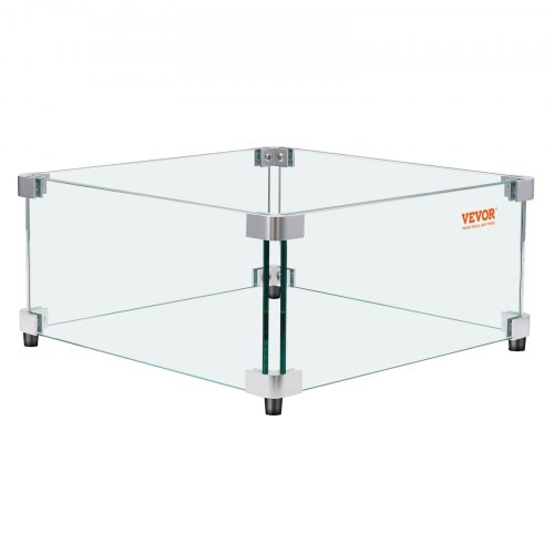 VEVOR Gas-Feuerstellen-Windschutz für quadratischen Feuertisch 543x543x191mm gehärteter Windschutz für Feuerstellen 8mm dicker quadratischer Glasschutz Glasscheibe mit harter Eckhalterung und Füßen