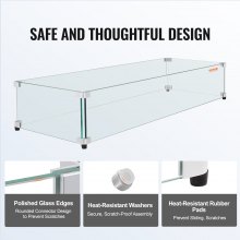 VEVOR Glas-Windschutz für rechteckigen Feuerstellentisch 748 x 340 x 165 mm, 8 mm dicke und stabile gehärtete Glasscheibe mit harter Aluminium-Eckhalterung und Gummifüßen, einfach zu montieren
