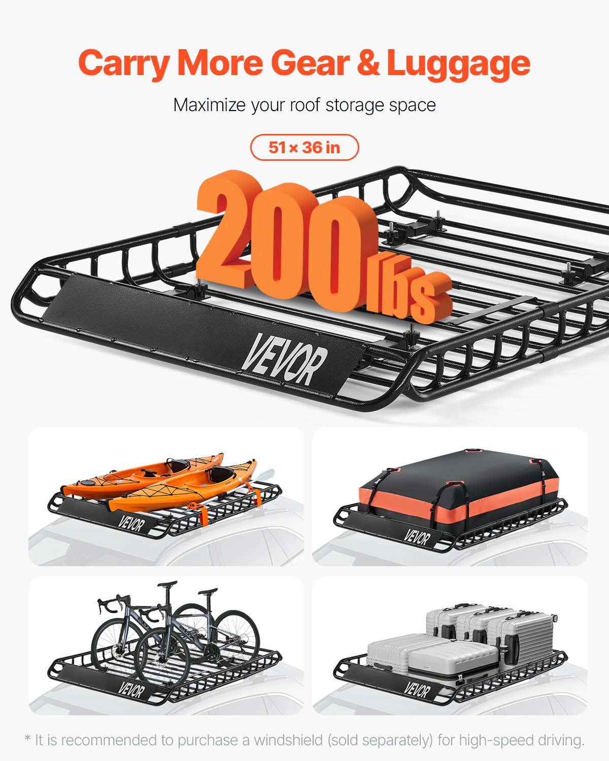 VEVOR Dachgepäckträgerkorb Autodachkorb (1300 x 910 x 105 mm) universeller Dachgepäckträger mit Gepäcktasche & Netz & Ratschengurten (90,7 kg Max Tragkraft), Autodach-Gepäckträger für SUV Lkw
