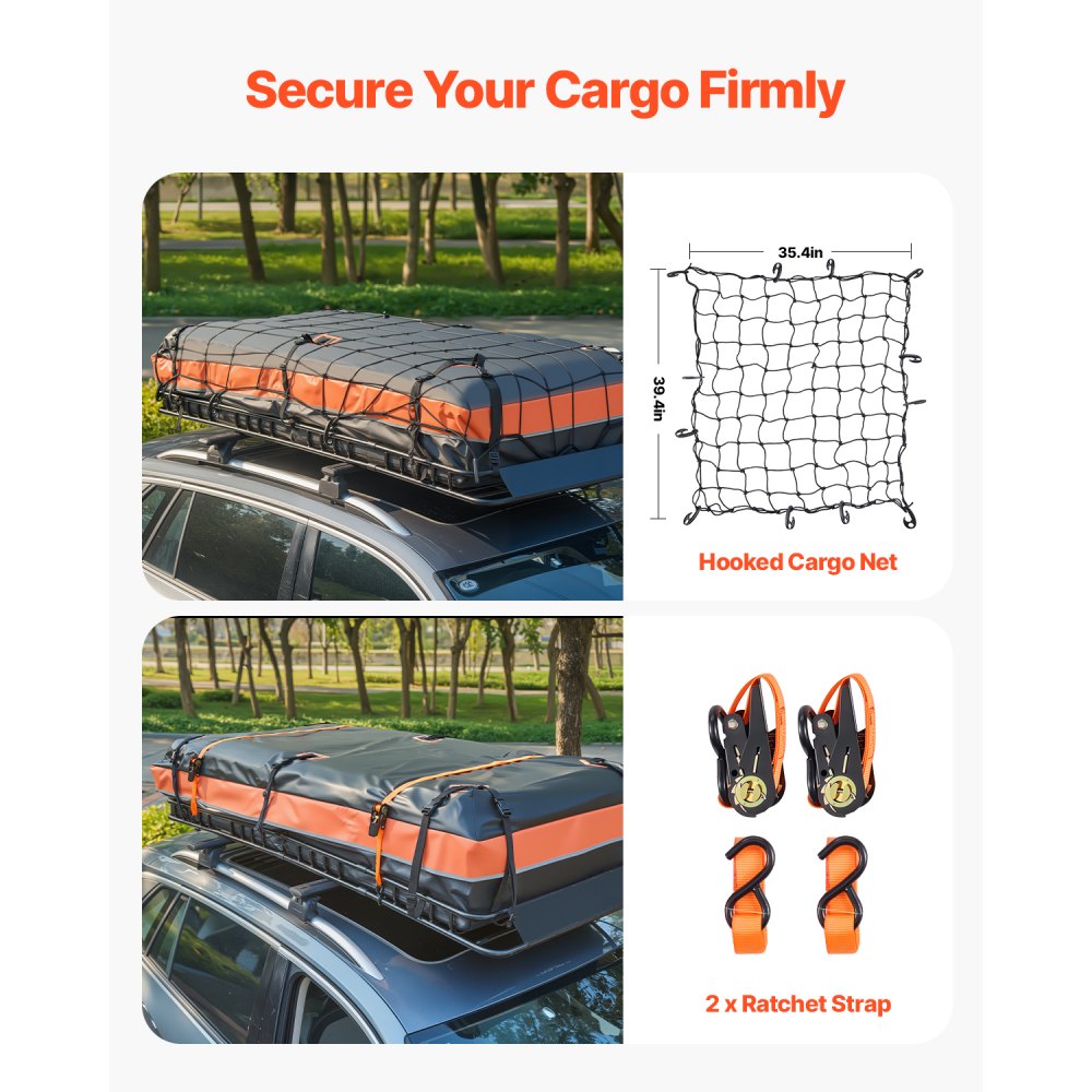 VEVOR Dachträgerkorb 2120 x 990 x 105 mm mit Gepäcktasche, für Gepäck Sport- und Campingausrüstung, 113,4 kg Tragkraft, mit Zahlenschloss, Gepäcknetz, Ratschengurten und 4 U-Bügeln