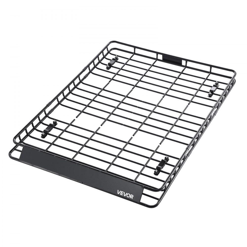 VEVOR Dachträgerkorb 1630 x 1270 x 105 mm mit zwei 90 x 100 cm Gepäcknetzen, Geeignet für Gepäck Sport- und Campingausrüstung, mit 4 U-Bügeln und Abgeschrägter Frontplatte, Legierter Stahl, Schwarz