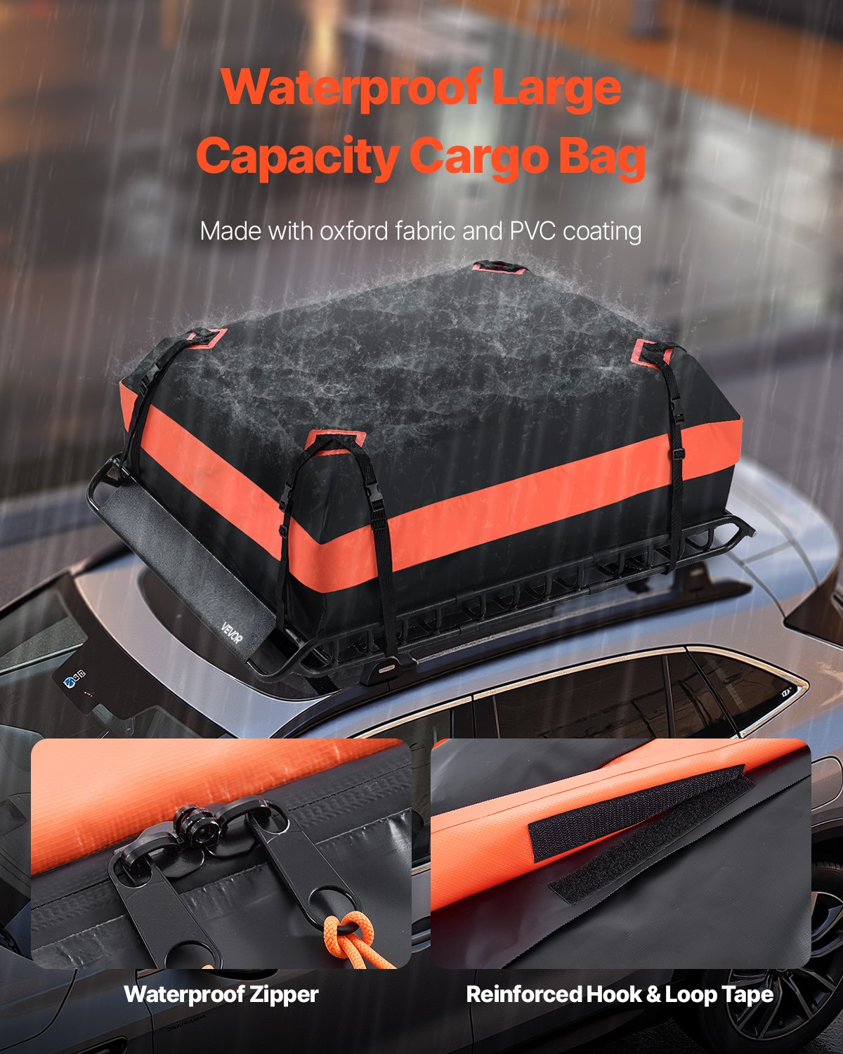 VEVOR Dachträgerkorb 1300 x 910 x 105 mm Dachgepäckträger 90,7 kg Tragkraft, Autodachkorb aus Legierter Stahl mit Gepäcktasche (112 x 87 x 26 cm) Dachgepäcknetz Ratschengurten, Ideal für SUV Lkw Pkw