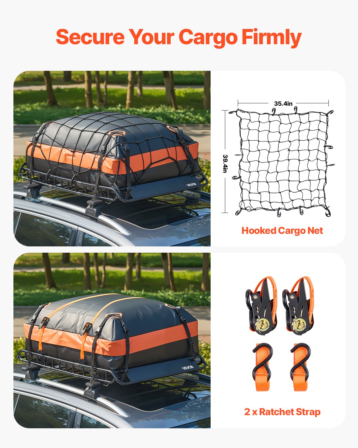 VEVOR Dachträgerkorb 1300 x 910 x 105 mm Dachgepäckträger 90,7 kg Tragkraft, Autodachkorb aus Legierter Stahl mit Gepäcktasche (112 x 87 x 26 cm) Dachgepäcknetz Ratschengurten, Ideal für SUV Lkw Pkw