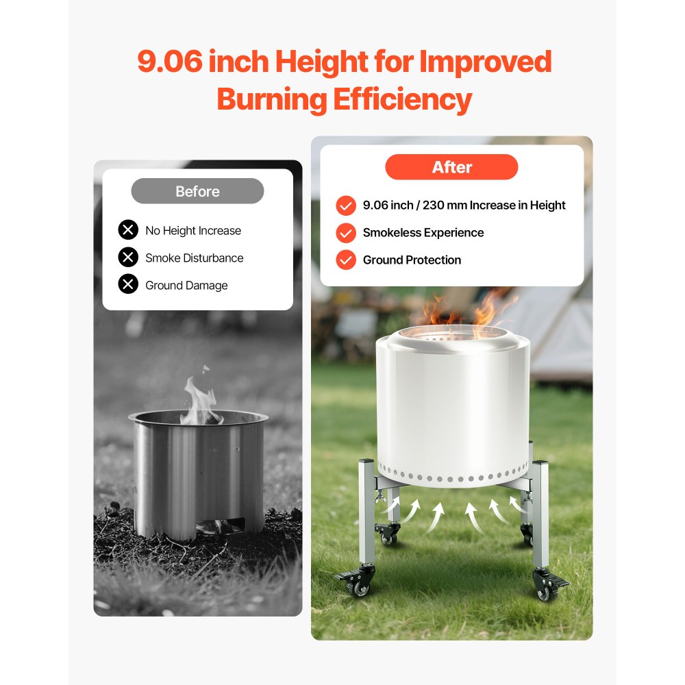 VEVOR Fire Pit Stand, 38-68.6 cm Adjustable Stretch with 4 Casters, Firepit Stand for Solo Stove Bonfire Ranger Yukon & Other Outside Firepit, Stainless Steel Camping Fire Pit Accessory for Fireplace