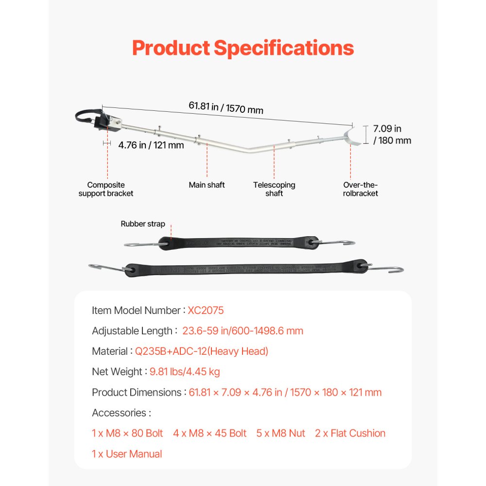 VEVOR verstellbarer Heckspiegelschoner Transom Saver ( 600-1498,6 mm) mit  Verbundkopf, korrosionsbeständiger Heckspiegelschoner Außenbordmotoren unter 150 PS, für Anhänger Boot
