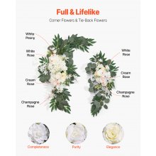 VEVOR Hochzeit Bogen Blumen Set Traubogen Deko mit 2x Blumen 1x Vorhänge Weiß