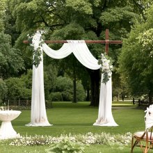 VEVOR Hochzeit Bogen Blumen Set Traubogen Deko mit 2x Blumen 1x Vorhänge Weiß